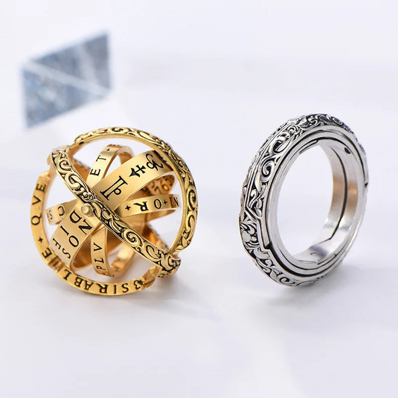 Astronomical Ball Creative Complex Rotatable Folding Finger Rings Women Men Goth Punk Rotate Cosmic Ring Party Gift