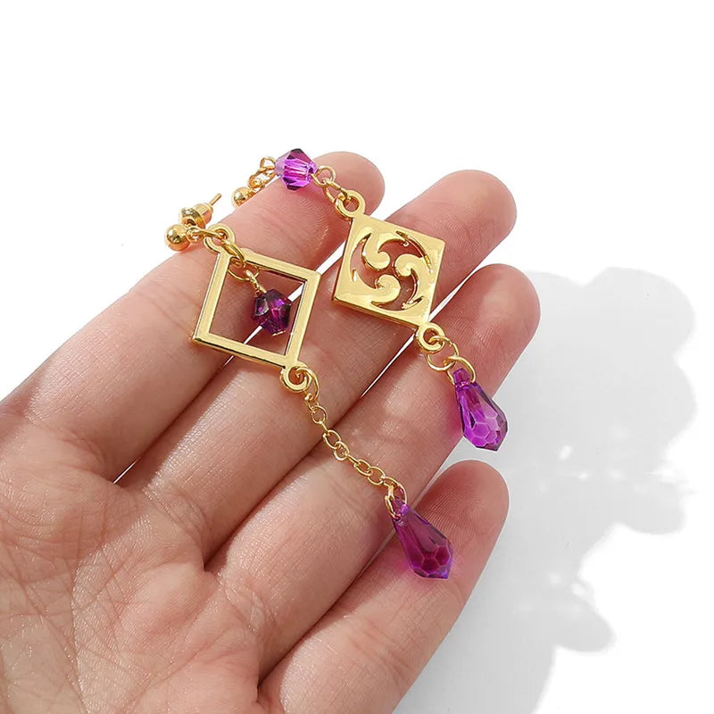 Genshin Cosplay Piercing Earrings for Women Asymmetrical Wind Element Tassel Metal Drop Earring Cosplay Party Gift