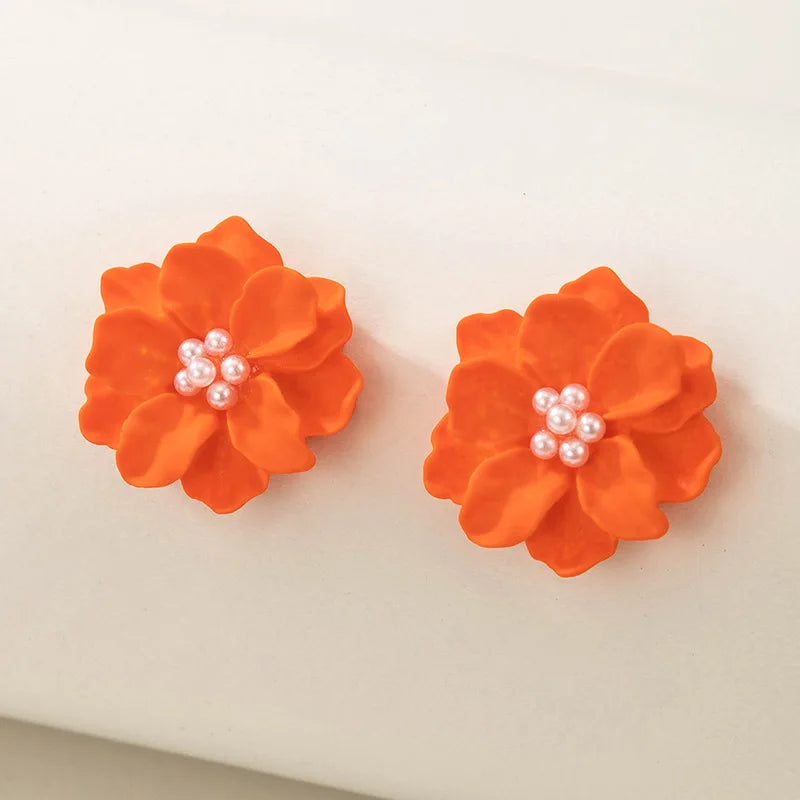 Charm Camellia Flower Pearl Stud Earrings