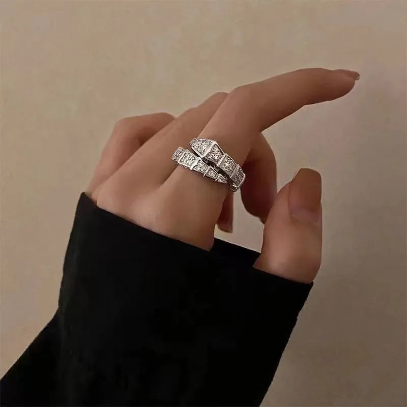 Vintage Luxury Silver Crystal Snake Ring