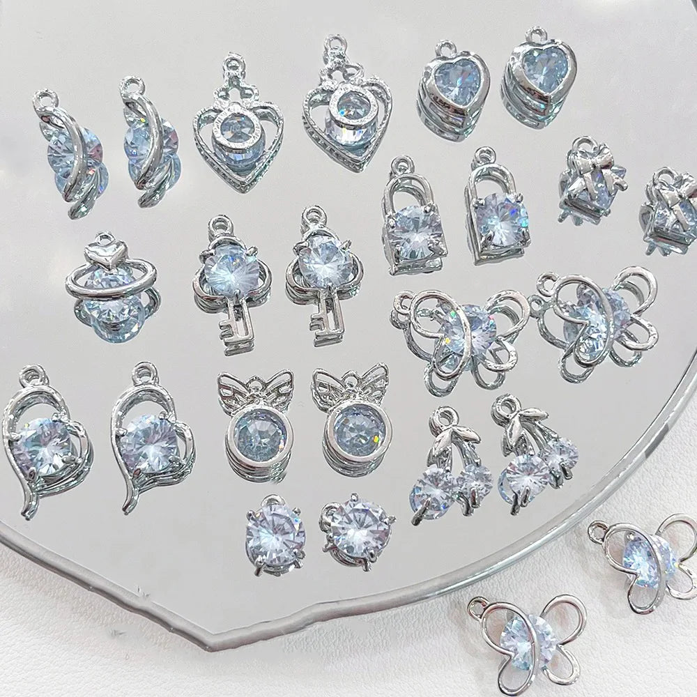Fashion 4pcs Blue Rhinestone Heart Cherry Moon Butterfly Replaceable Pendant DIY Jewelry Making Earring Necklace Accessories