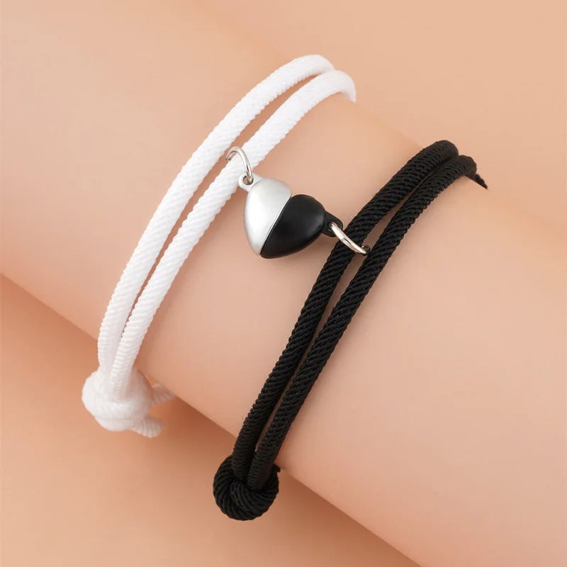 Magnetic Heart Shape Pendant Bracelet Couples Flocking Rope Chain Magnetic Fastening Bracelet 2PCS Female pulseras