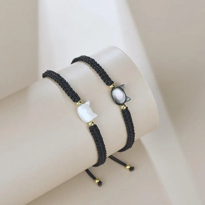 Hot Fashion Cute Opal Cat Baided Rope Bracelet Gift for Women Men Couples Adjustable Handmade Moonstone Bracelet