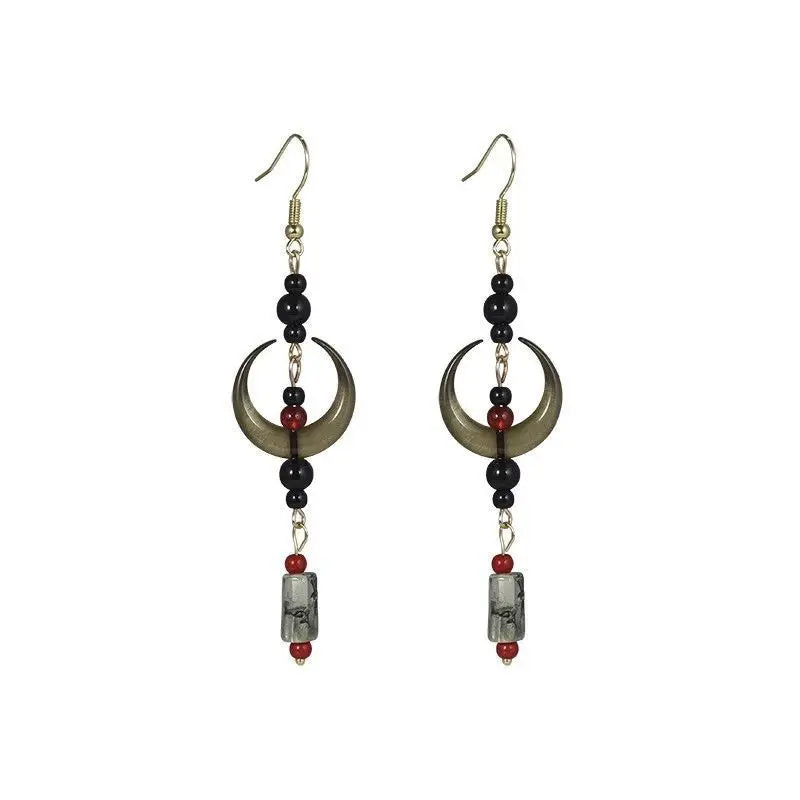 Fashion Chinese Ethnic Style Moon Bamboo Tassel Dangle Earrings Women Vintage Delicate Long Beads Drop Earring Gift