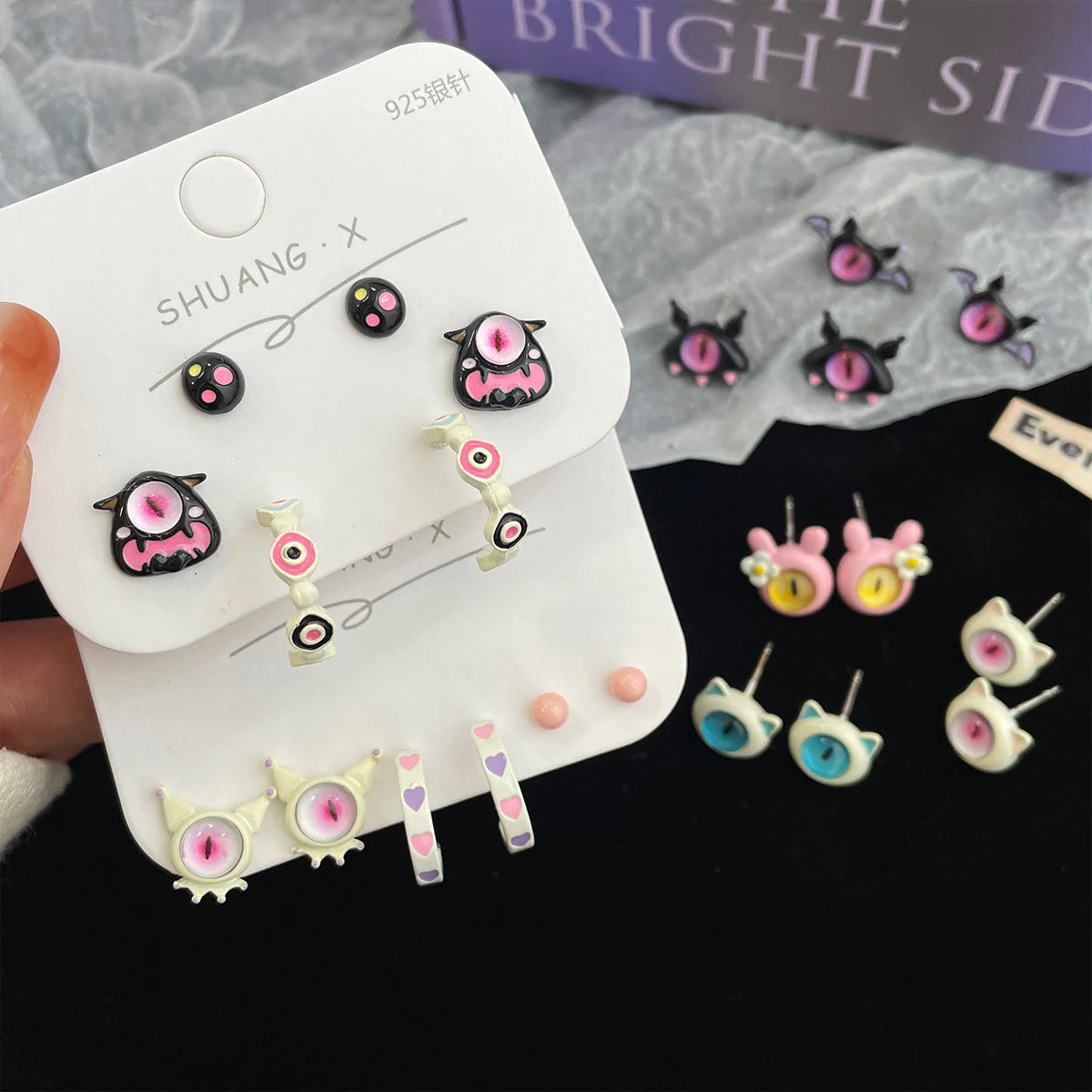 Y2K Punk Demon Monster Cartoon Earrings Set for Women Girls Funny Fashion Animal Big Eye Cat Ear Earring Party Gift
