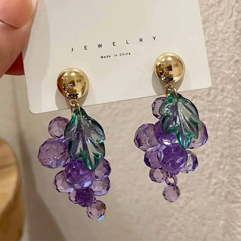 Women Lovely Purple Beads Grape Drop Earrings Korean Fashion for Girls Y2K INS Sweet Fruits Exquisite Earring Gift